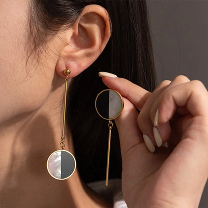 1 Pair Elegant Retro Round Plating Inlay Stainless Steel Acrylic Shell 18k Gold Plated Drop Earrings