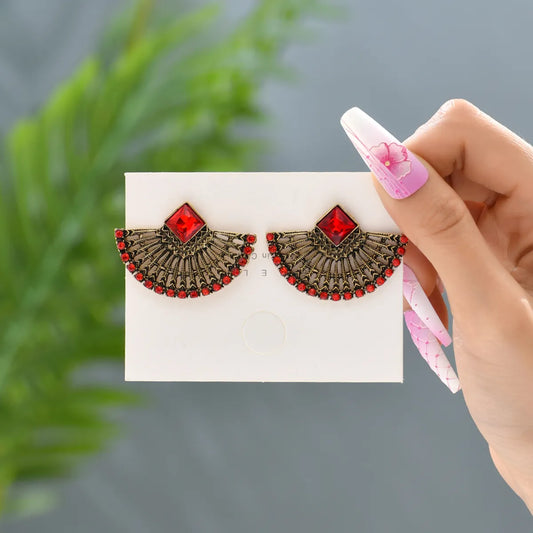 1 Pair Elegant Retro Sector Inlay Zinc Alloy Rhinestones Ear Studs