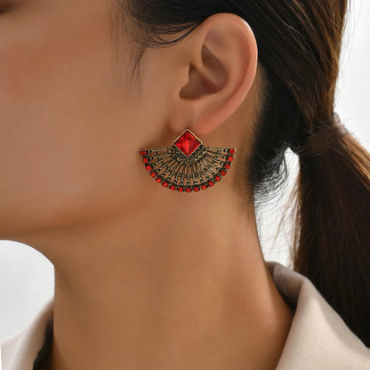 1 Pair Elegant Retro Sector Inlay Zinc Alloy Rhinestones Ear Studs