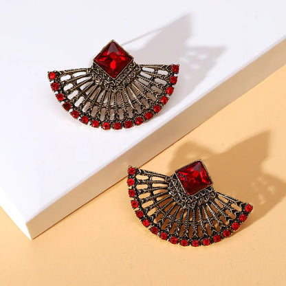 1 Pair Elegant Retro Sector Inlay Zinc Alloy Rhinestones Ear Studs