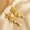 1 Pair Elegant Retro Shamrock Inlay 304 Stainless Steel Pearl 18K Gold Plated Drop Earrings