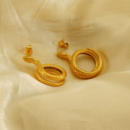 1 Pair Elegant Retro Snake Polishing Plating Stainless Steel 18k Gold Plated Ear Studs