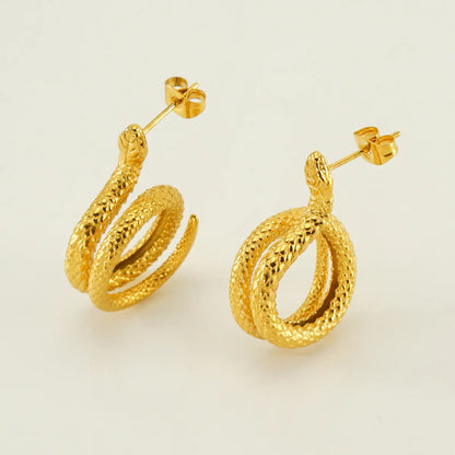 1 Pair Elegant Retro Snake Polishing Plating Stainless Steel 18k Gold Plated Ear Studs