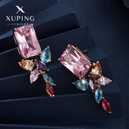 1 Pair Elegant Retro Xuping Square Plating Inlay Alloy Artificial Gemstones 18k Gold Plated Ear Studs