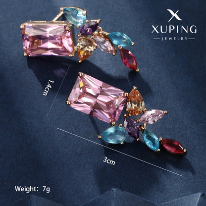 1 Pair Elegant Retro Xuping Square Plating Inlay Alloy Artificial Gemstones 18k Gold Plated Ear Studs