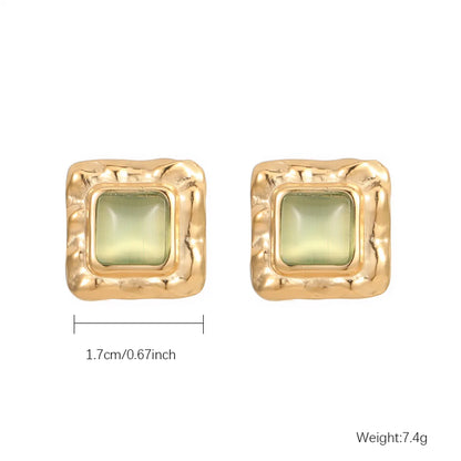 1 Pair Elegant Retro Square Polishing Plating Inlay Stainless Steel Opal Lapis Lazuli Gold Plated Ear Studs