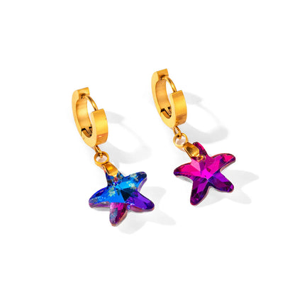 1 Pair Elegant Retro Star Hand Of Fatima Heart Shape Titanium Steel Drop Earrings