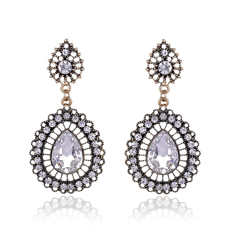 1 Pair Elegant Retro Water Droplets Inlay Alloy Rhinestones Gold Plated Drop Earrings