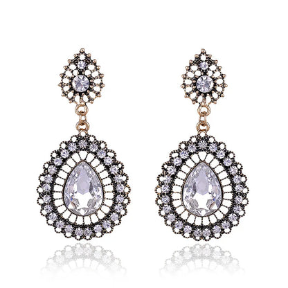 1 Pair Elegant Retro Water Droplets Inlay Alloy Rhinestones Gold Plated Drop Earrings