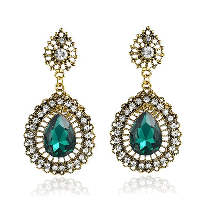 1 Pair Elegant Retro Water Droplets Inlay Alloy Rhinestones Gold Plated Drop Earrings