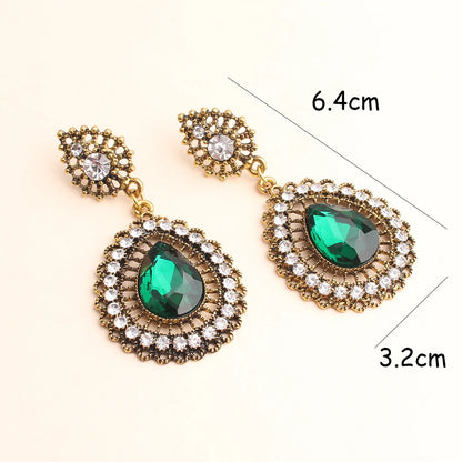 1 Pair Elegant Retro Water Droplets Inlay Alloy Rhinestones Gold Plated Drop Earrings