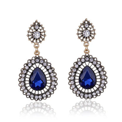 1 Pair Elegant Retro Water Droplets Inlay Alloy Rhinestones Gold Plated Drop Earrings