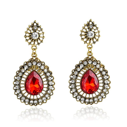 1 Pair Elegant Retro Water Droplets Inlay Alloy Rhinestones Gold Plated Drop Earrings