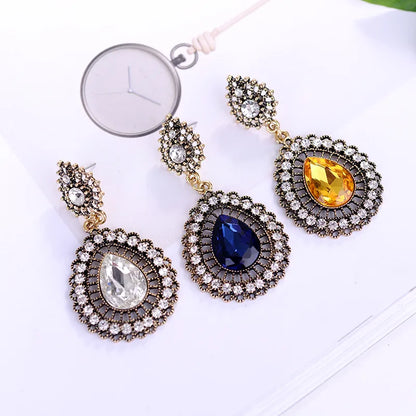 1 Pair Elegant Retro Water Droplets Inlay Alloy Rhinestones Gold Plated Drop Earrings