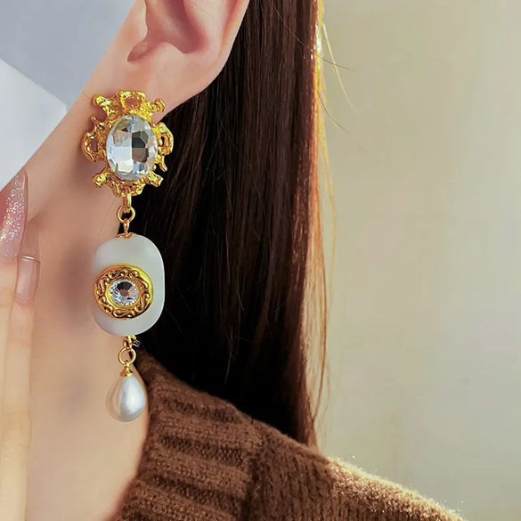 1 Pair Elegant Retro Water Droplets Plating Inlay Alloy Imitation Pearl Resin Rhinestones Drop Earrings