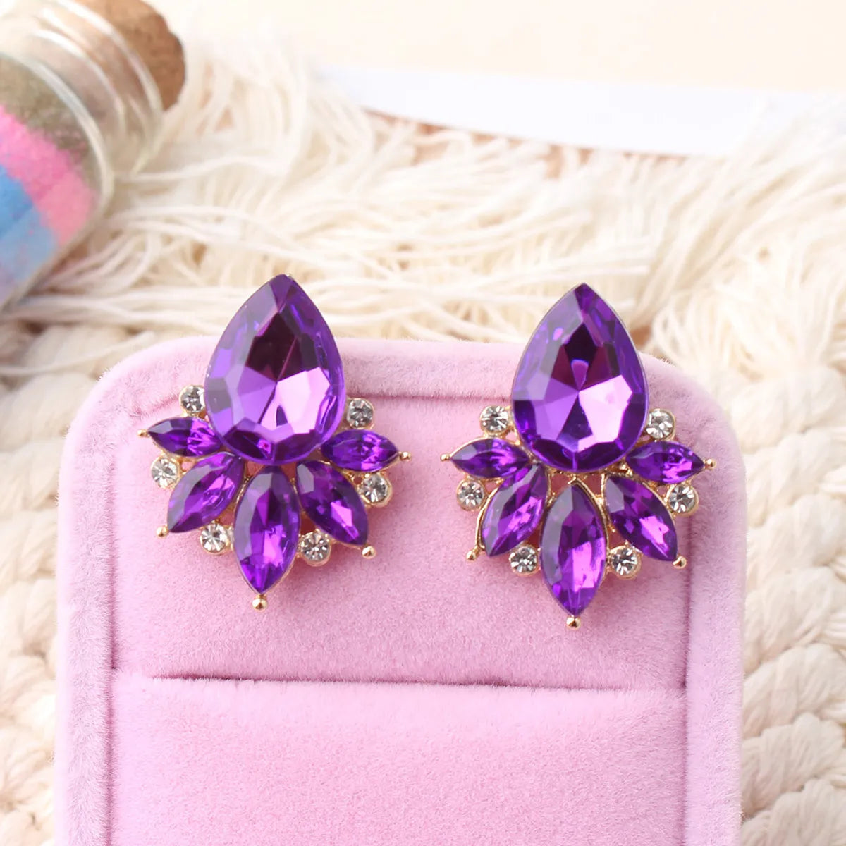 1 Pair Elegant Retro Water Droplets Plating Inlay Alloy Rhinestones Gold Plated Ear Studs