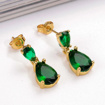 1 Pair Elegant Retro Water Droplets Plating Inlay Copper Zircon 18k Gold Plated Drop Earrings