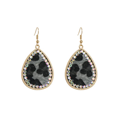 1 Pair Elegant Retro Water Droplets Plating Inlay Pu Leather Alloy Rhinestones Gold Plated Drop Earrings