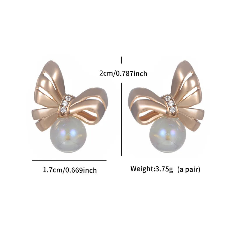 1 Pair Elegant Retro XUPING Geometric Bow Knot Inlay Copper Artificial Gemstones Pearl 18K Gold Plated Drop Earrings Ear Studs