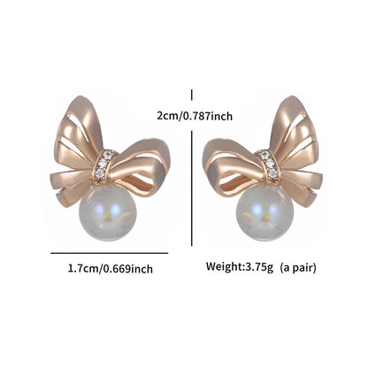 1 Pair Elegant Retro XUPING Geometric Bow Knot Inlay Copper Artificial Gemstones Pearl 18K Gold Plated Drop Earrings Ear Studs