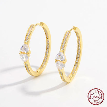 1 Pair Elegant Romantic Circle Plating Inlay Sterling Silver Zircon 14k Gold Plated White Gold Plated Hoop Earrings