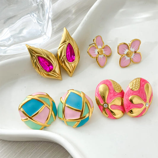 1 Pair Elegant Romantic Flower Plating Stainless Steel Gold Plated Ear Studs