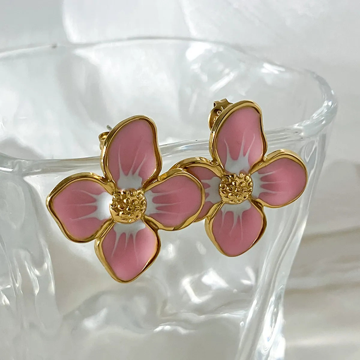 1 Pair Elegant Romantic Flower Plating Stainless Steel Gold Plated Ear Studs