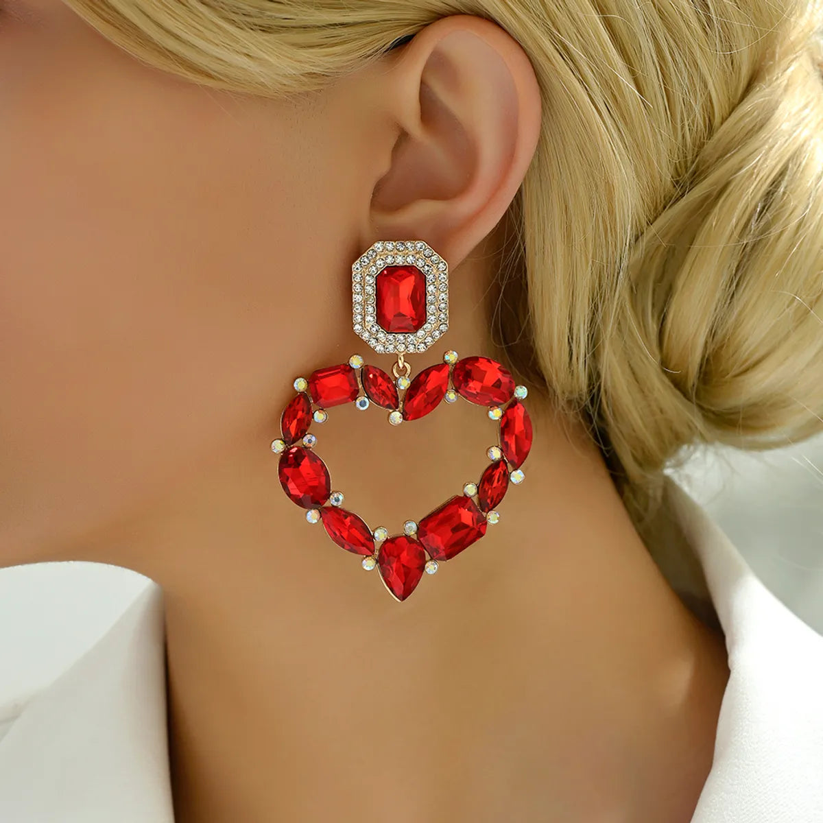 1 Pair Elegant Romantic Heart Shape Plating Inlay Alloy Glass Drop Earrings