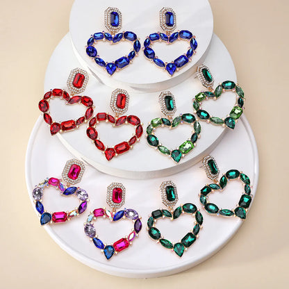 1 Pair Elegant Romantic Heart Shape Plating Inlay Alloy Glass Drop Earrings