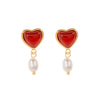 1 Pair Elegant Romantic Heart Shape Plating Inlay Stainless Steel Freshwater Pearl Agate Drop Earrings