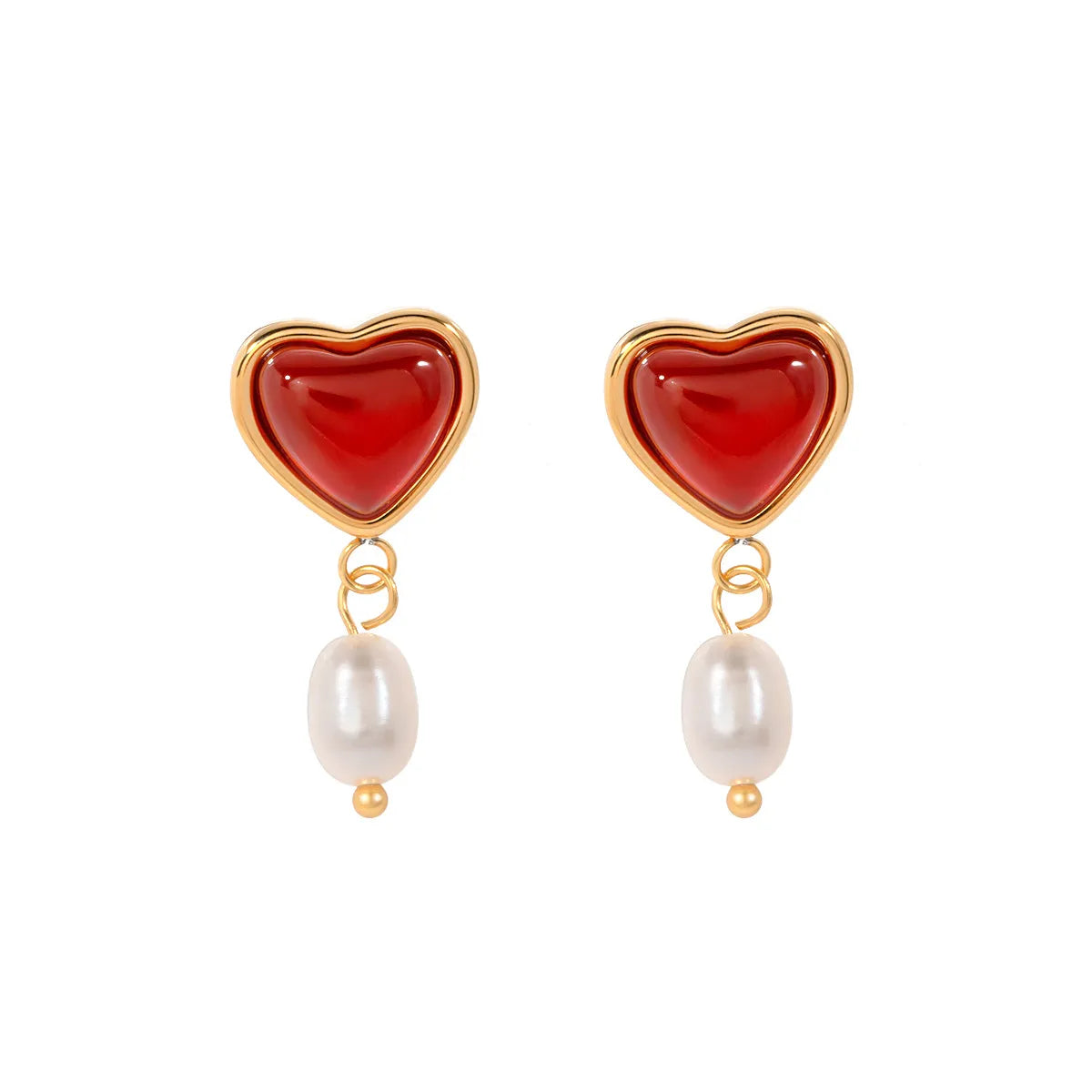 1 Pair Elegant Romantic Heart Shape Plating Inlay Stainless Steel Freshwater Pearl Agate Drop Earrings