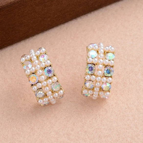 1 Pair Elegant Romantic Modern Style C Shape Plating Inlay Alloy Rhinestones Pearl 14k Gold Plated Ear Studs