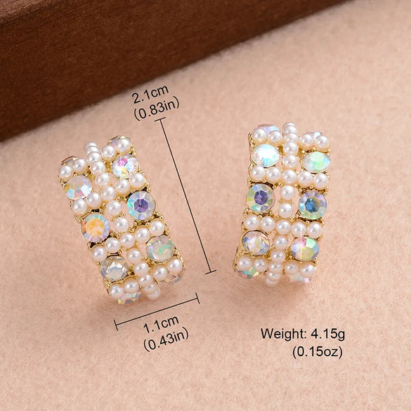 1 Pair Elegant Romantic Modern Style C Shape Plating Inlay Alloy Rhinestones Pearl 14k Gold Plated Ear Studs