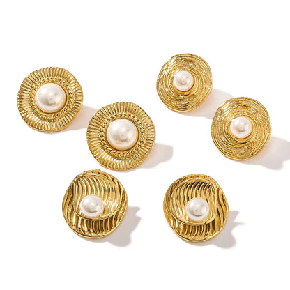 1 Pair Elegant Romantic Round Plating Inlay 304 Stainless Steel Artificial Pearls 18K Gold Plated Ear Studs