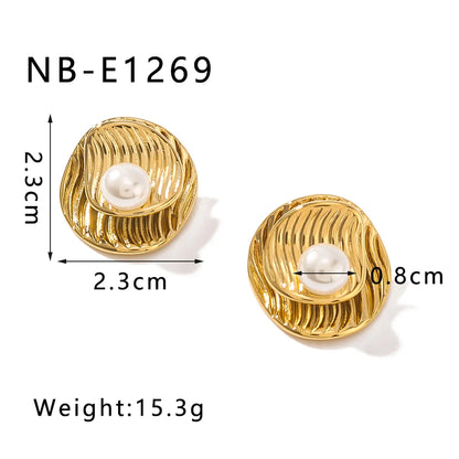 1 Pair Elegant Romantic Round Plating Inlay 304 Stainless Steel Artificial Pearls 18K Gold Plated Ear Studs