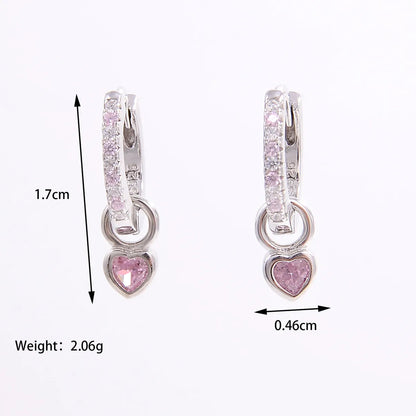 1 Pair Elegant Romantic Shiny Heart Shape Inlay Sterling Silver Zircon 14K Gold Plated White Gold Plated Drop Earrings