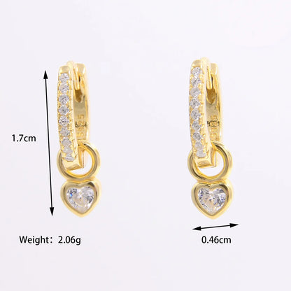 1 Pair Elegant Romantic Shiny Heart Shape Inlay Sterling Silver Zircon 14K Gold Plated White Gold Plated Drop Earrings