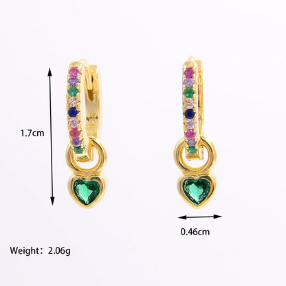 1 Pair Elegant Romantic Shiny Heart Shape Inlay Sterling Silver Zircon 14K Gold Plated White Gold Plated Drop Earrings