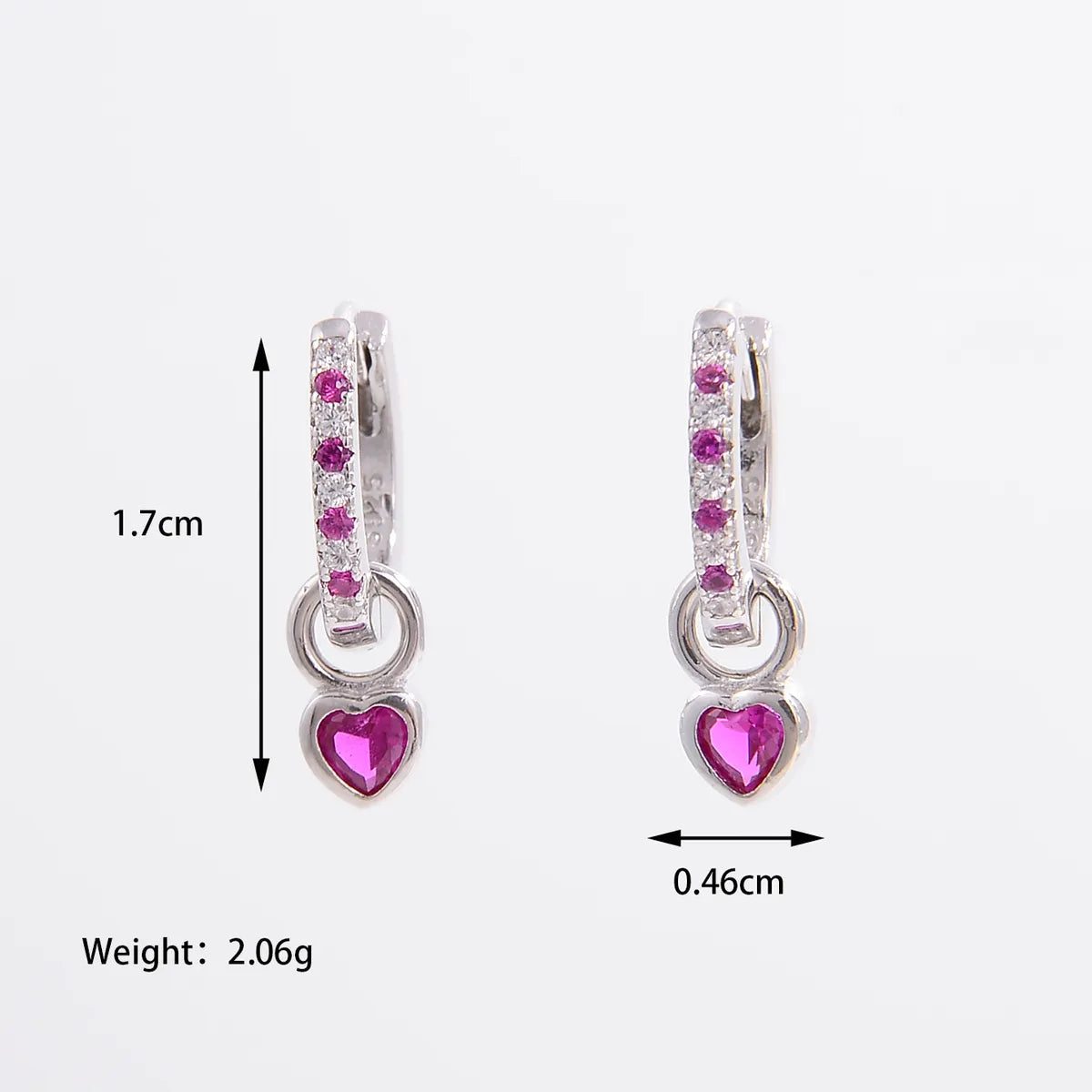 1 Pair Elegant Romantic Shiny Heart Shape Inlay Sterling Silver Zircon 14K Gold Plated White Gold Plated Drop Earrings