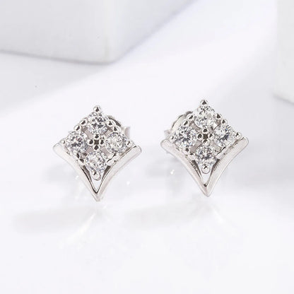 1 Pair Elegant Romantic Shiny Triangle Heart Shape Crown Inlay Carving Sterling Silver Zircon White Gold Plated Ear Studs