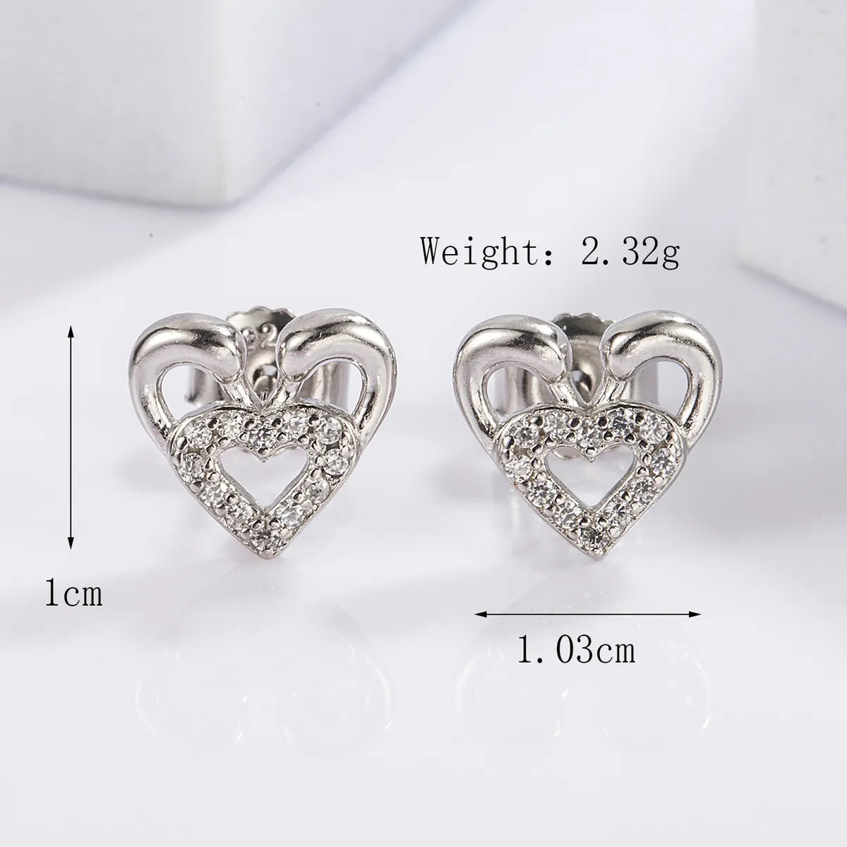 1 Pair Elegant Romantic Shiny Triangle Heart Shape Crown Inlay Carving Sterling Silver Zircon White Gold Plated Ear Studs