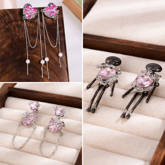 1 Pair Elegant Romantic Sweet Heart Shape Pearl Chain Inlay Alloy Rhinestones Drop Earrings