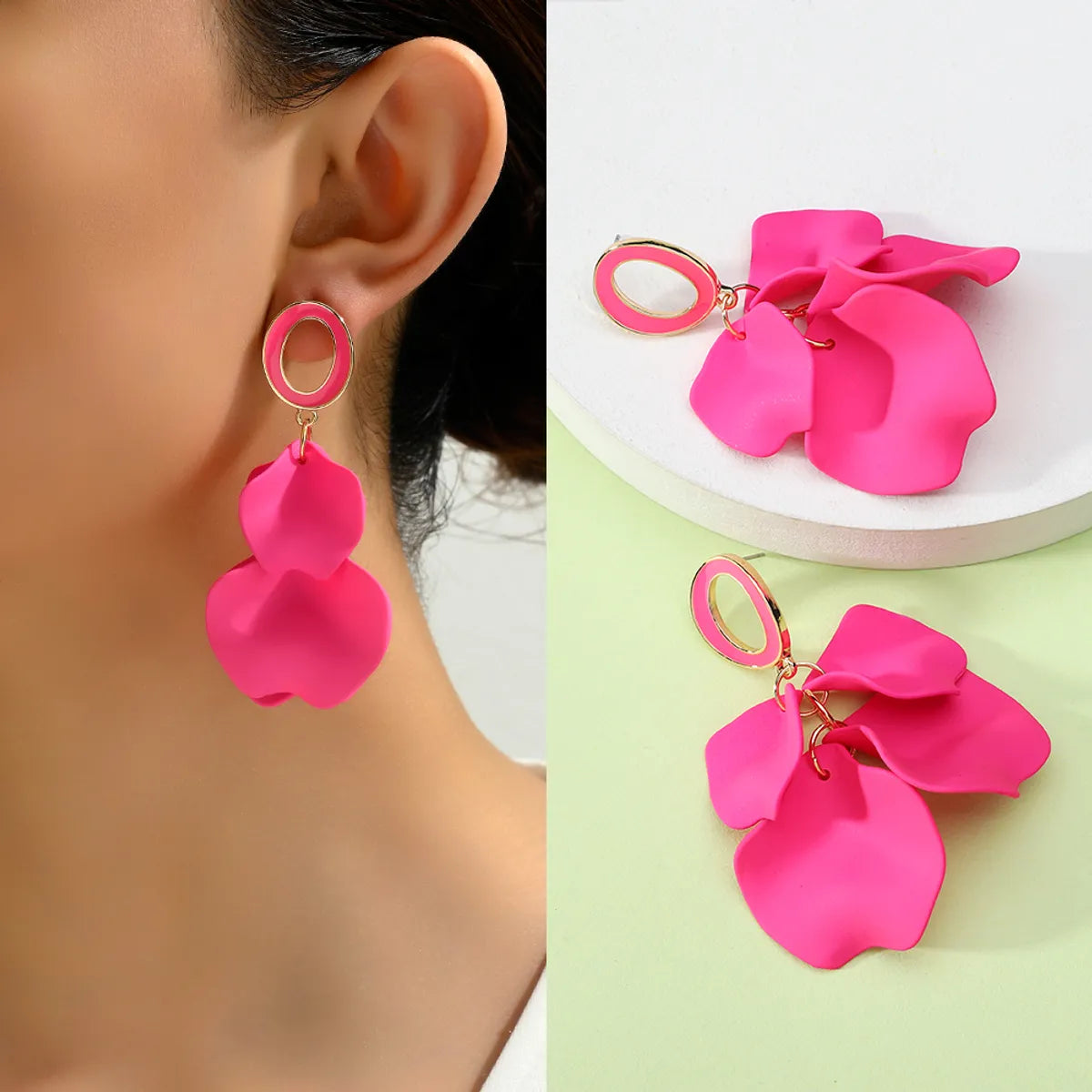 1 Pair Elegant Romantic Sweet Petal Spray Paint Painted Inlay Zinc Alloy Acrylic Dangling Earrings