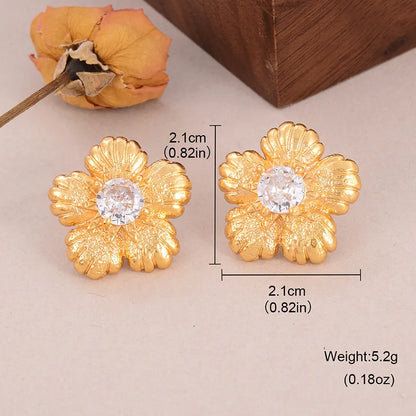 1 Pair Elegant Rose Flower Plating Inlay Copper Pearl Zircon 18K Gold Plated Ear Studs