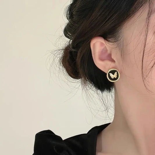 1 Pair Elegant Round Butterfly Enamel Alloy Ear Studs