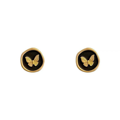 1 Pair Elegant Round Butterfly Enamel Alloy Ear Studs