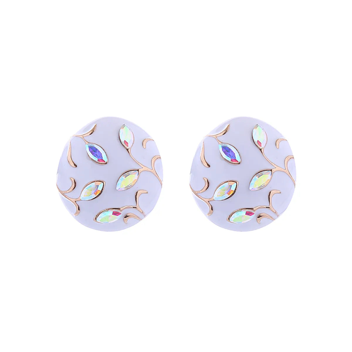 1 Pair Elegant Round Enamel Inlay Alloy Rhinestones Gold Plated Ear Studs