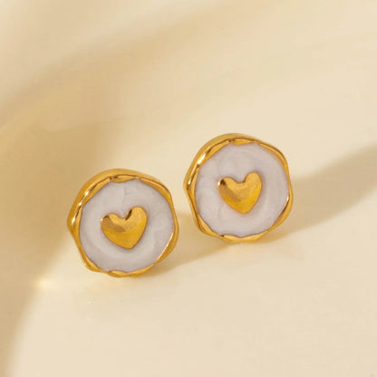 1 Pair Elegant Round Heart Shape 304 Stainless Steel Ear Studs