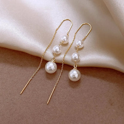 1 Pair Elegant Round Imitation Pearl Alloy Copper Ear Line