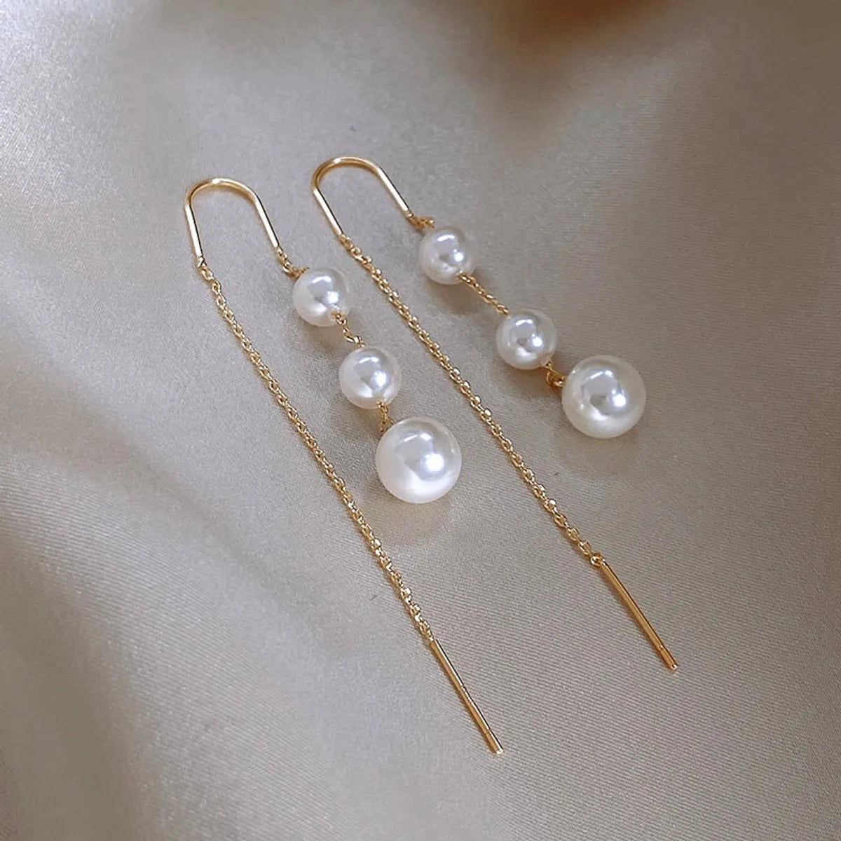 1 Pair Elegant Round Imitation Pearl Alloy Copper Ear Line